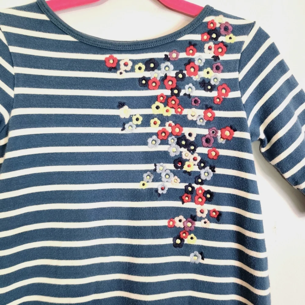 Tea Collection Yumi Floral Embroidered 100% Cotton Striped Dress Girls Size 6 - Picture 2 of 11